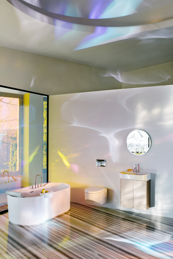 LAUFEN-Sonar-Freestanding-Bath-1600mm-with-Overflow-Waste-with-Textured-Exterior-Surface-White-by-Patricia-Urquiola